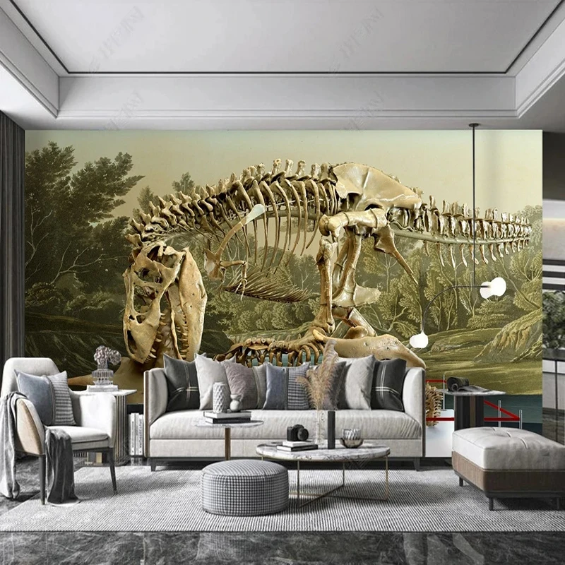 Custom Wall Cloth Primitive Dinosaur Skeleton Mural 3D Wallpaper For Kids Room Bedroom Backdrop Home Decor Papel De Parede