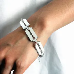 KUGUYS Gold Silver Color Blade Razor Bracelet Women Men Male Hollow out Mirror Acrylic Trendy Fashion Jewelry Accessories