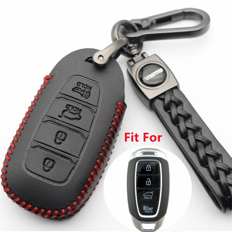 FLYBETTER Genuine Leather 4Button Smart Key Case Cover For Hyundai Santa Fe TM/Palisade/Grandeur/Azera/Elantra GT/Kona L707