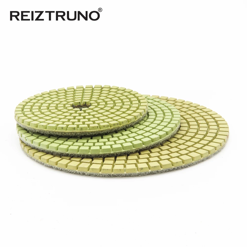 3 Buah Reiztruno 80Mm/100Mm/125Mm Bantalan Pemoles Berlian untuk Marmer Batu, Granit, Alat Pemoles Kuarsa, Hijau, Pemoles Basah