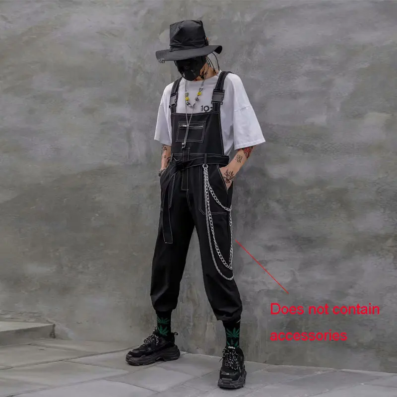 2021 Men Solid Color Bib Pants High Quality Denim Jeans Suspenders Overalls Straight Skinny Street Punk Workout Jumpsuits Pants