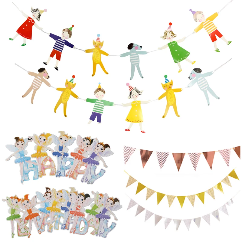 Happy Birthday DIY Bunting Banners Pennant Flamingo Paper Flag Baby Shower Wedding Birthday Party Decoration Supplies Garlands