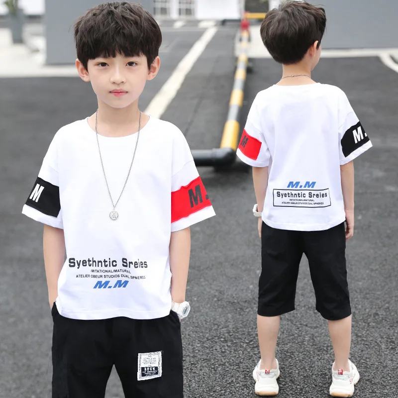 2024 summer spring Boys children Clothes Casual Outfit T-shirt + shorts Pants Kids Tracksuit Teenager 4 5 6 7 8 9 10 12 13 Year