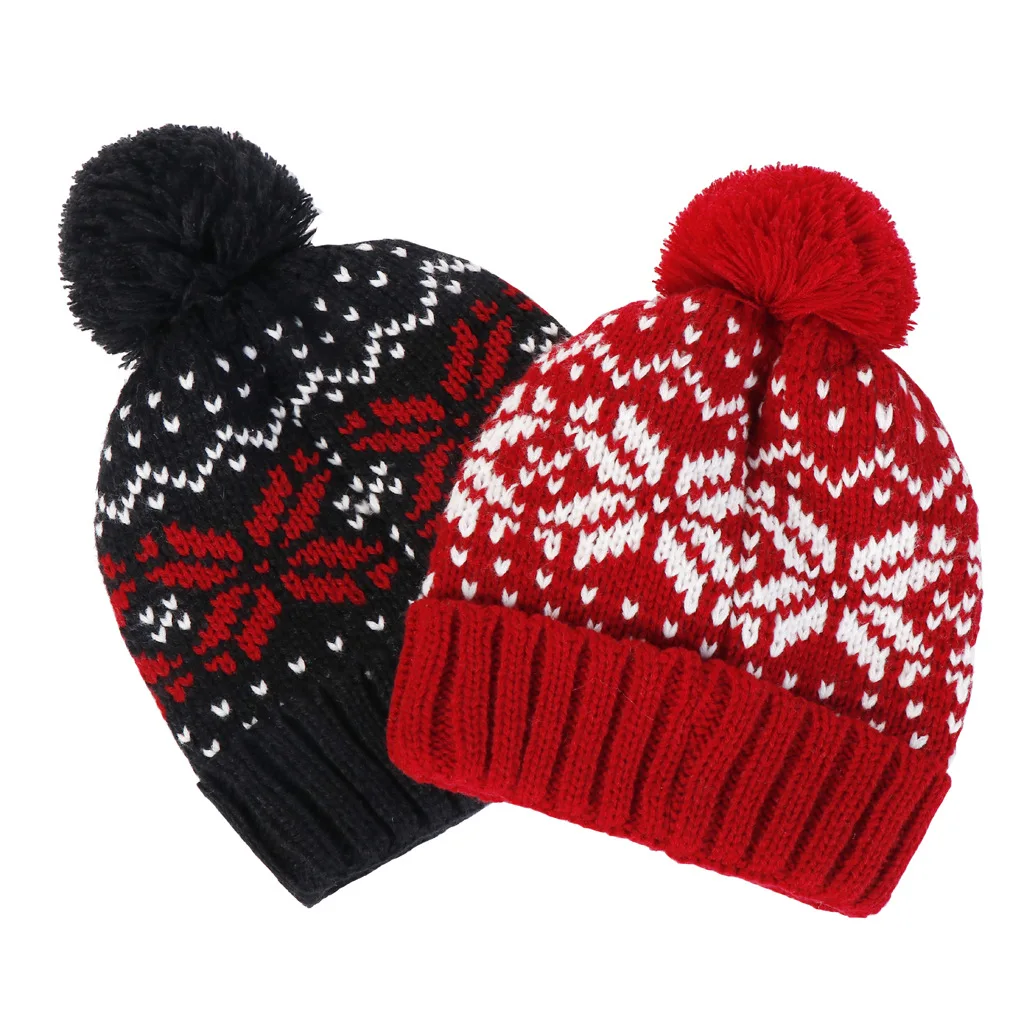 Knitted Winter Hats for Women Men Lover Couple Chirstmas Snow Beanie Retro  Baggy Pompom Thick Warm Cap