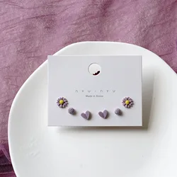 3Pair/Set Ceramic Ear Post Stud Earrings Colorful Heart Flower Star Airplane Universe Planet Earring Girl Women Ear Jewelry