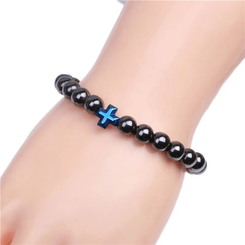 Natural Stone Magnetic Black Hematite Beads Cross Charm for Bracelets Magnet Therapy Health Care with Stone Women's Accessories