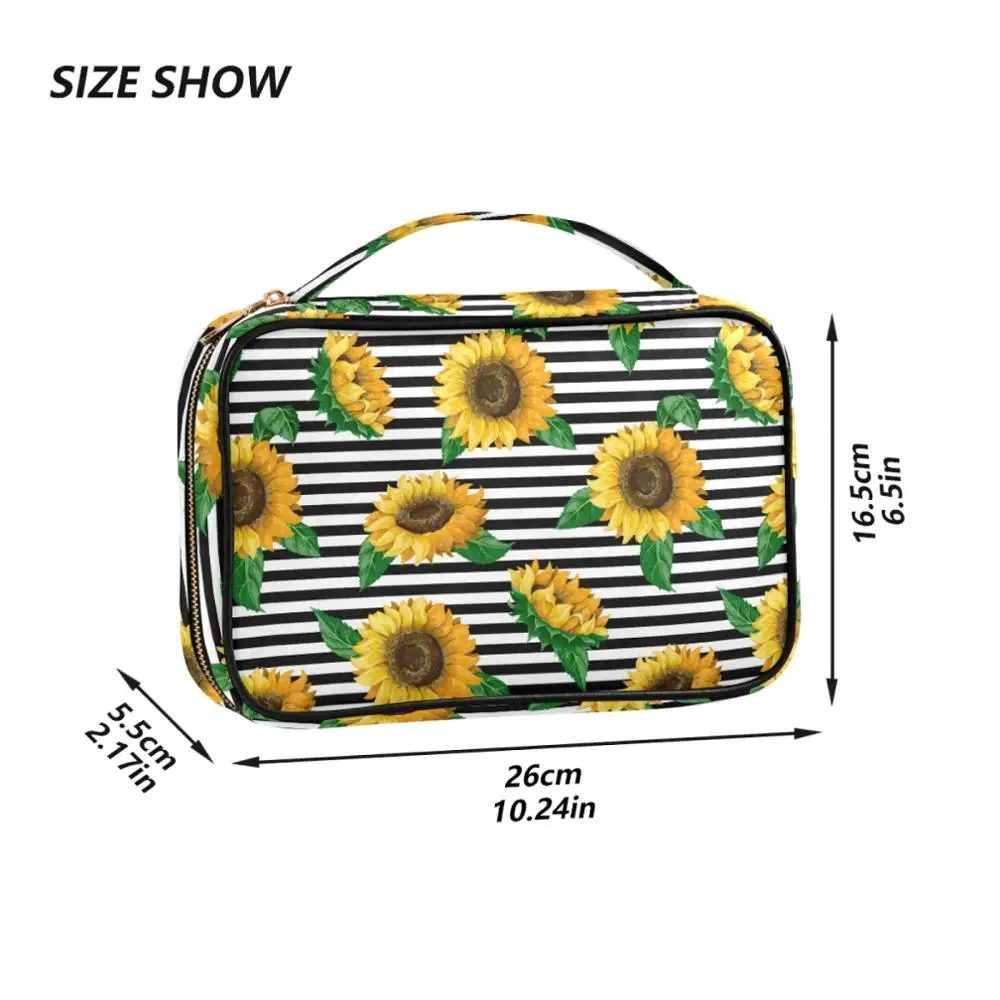 New Sunflower Printing Simple Girl Earrings Plate Jewelry Box Protable Leather Earrings Ring Multi-Function Jewelry Storage Box