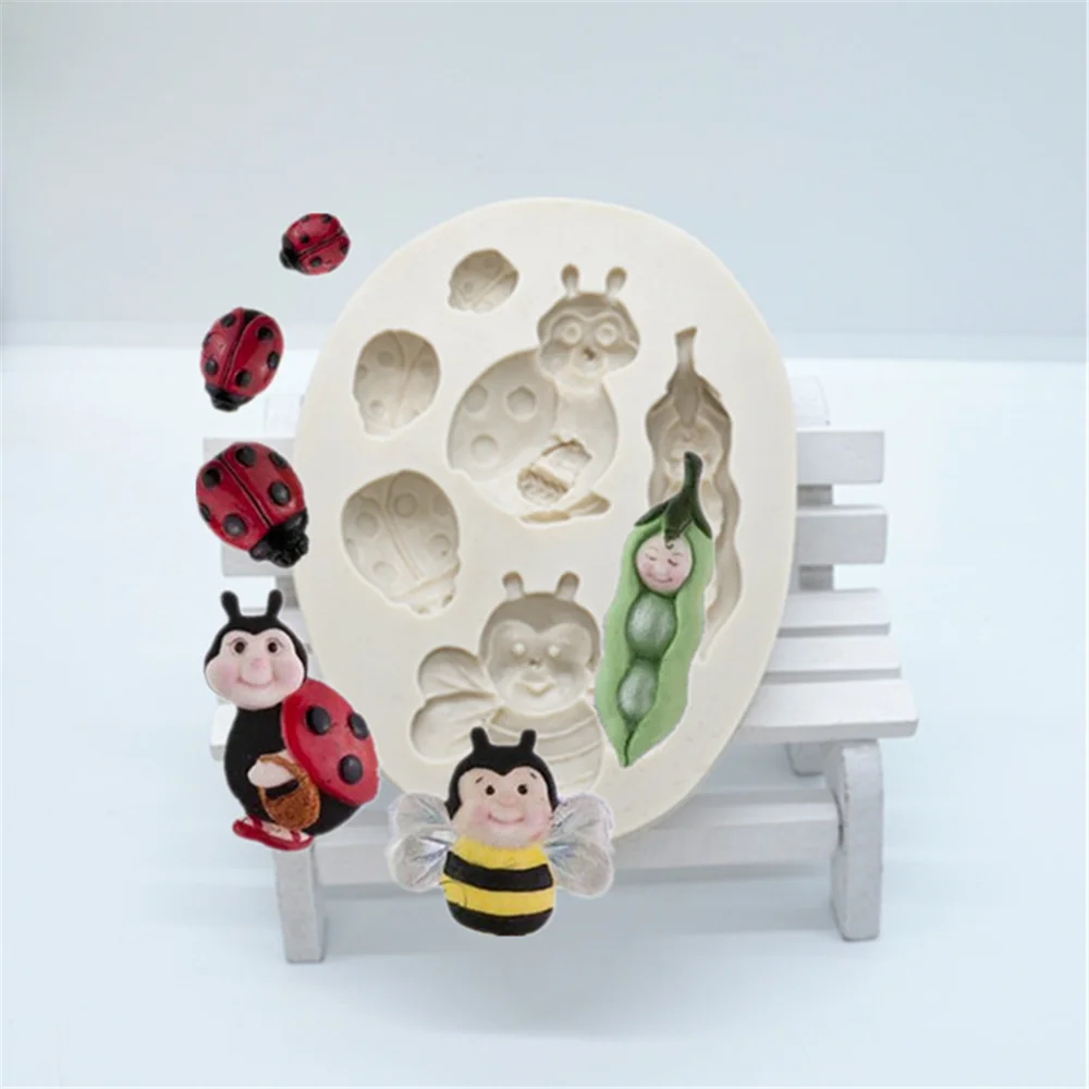 Luyou 1pc DIY Bees Pods Baby Ladybug Silicone Cake Resin Mold 3D Fondant Cake Decorating Tools Kitchen Baking Accessories FM455