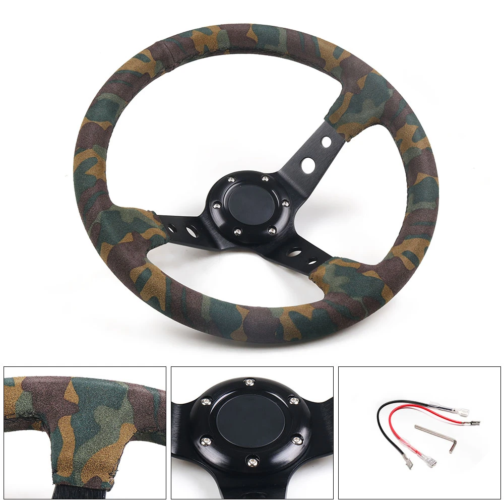 

Racing 350mm 14inch Steering Wheel Camouflage Suede Camo Steering Wheel Depth 92mm TT101942