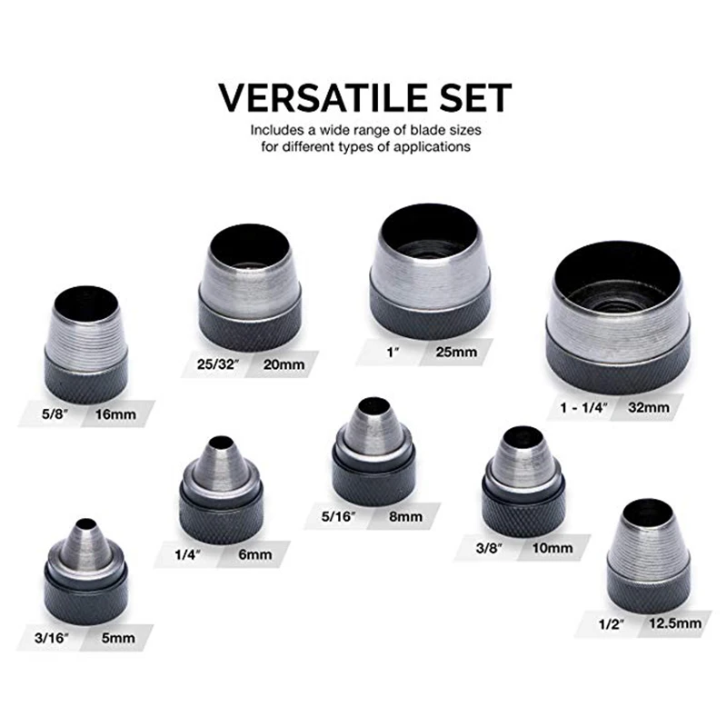 10 Pcs DIY Leathercraft Puncher Large Interchangable Heavy Duty Hollow Hole Punch Set For Belt Clothes Watch Band Punch Kit Tool