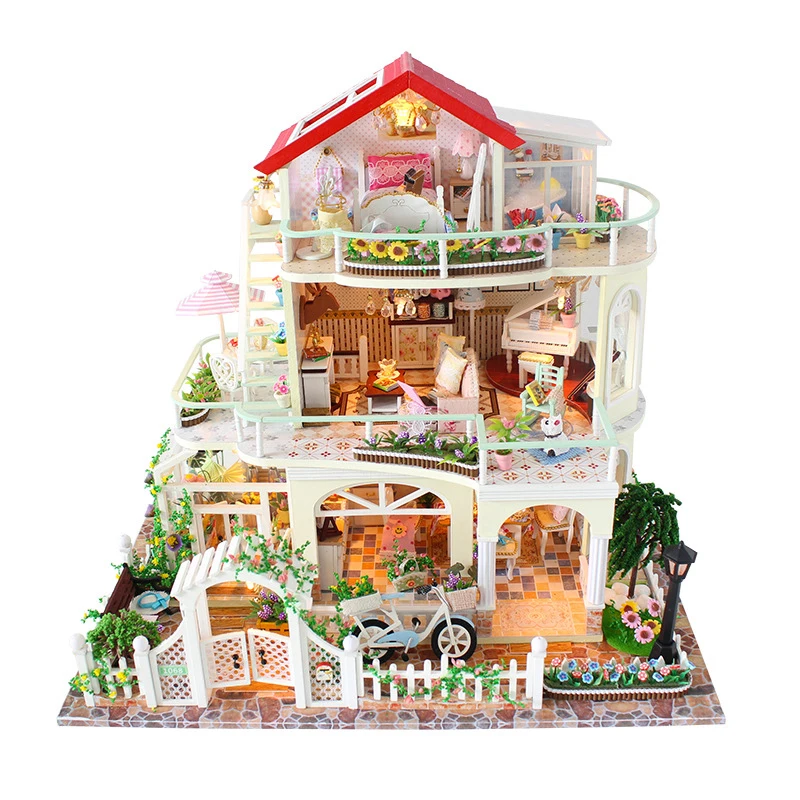 

DIY House Wooden Doll Houses Miniature Dollhouse Furniture Kit with LED Toys for children Christmas Gift TH0078