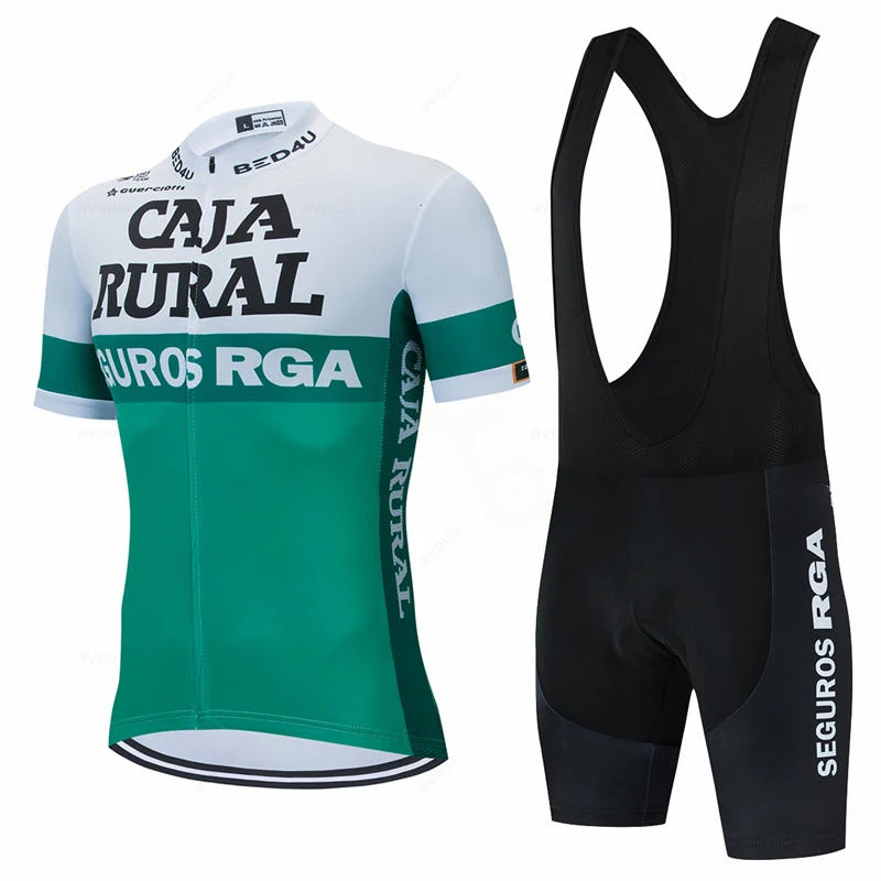 Caja Rural Summer Cycling Jersey Sets Maillot Ciclismo Hombre Men Cycling Clothing Short Sleeve Bicycle Clothing Bib Bike Jersey