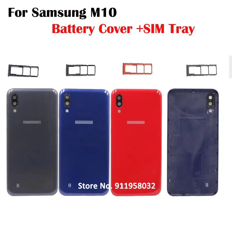 For SAMSUNG Galaxy M10 M20 M30 Back Battery Cover Rear Panel Door Housing Plastic With Camera Lens SIM Card Tray Replacement