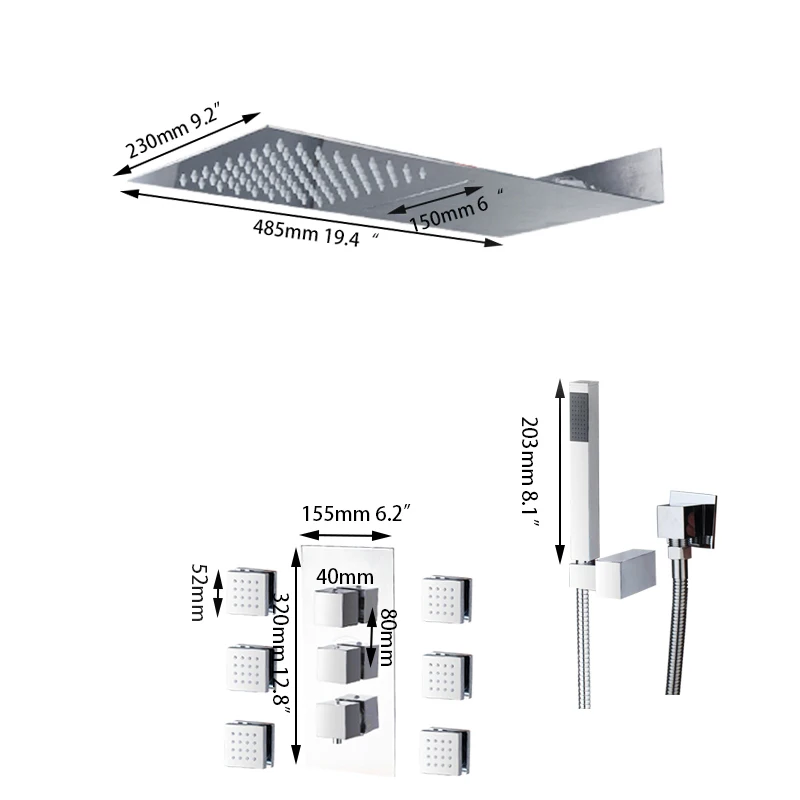 OUBONI Luxury Rain Waterfall Shower With Two Function Shower Mixer Bathroom Concealed Shower Sets Bath Bathroom Shower Hand