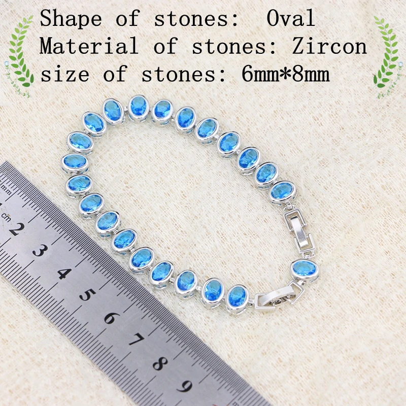 Classic Silver 925 Jewelry Bracelets for Women Blue Zircon Stones Length 21CM Two Buttons Free Gift Box