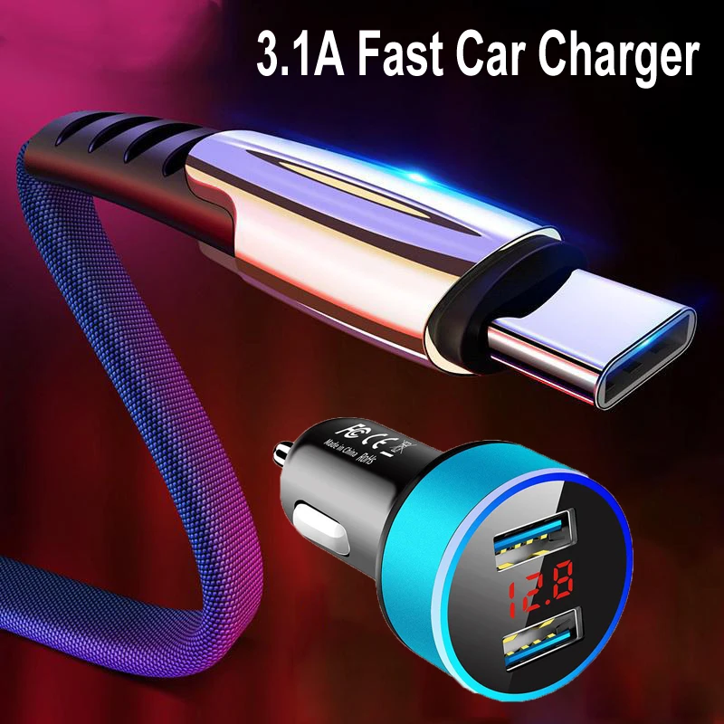 Car Charger Dual USB Adapter Fast Charging 5A Type-c USB Cable For OPPO A72 A5 A9 2020 A93 Realme X 2 X50 3 5 6 7 Pro Phones