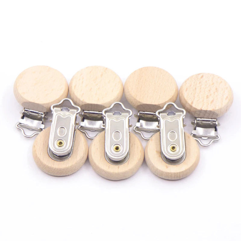 5pcs Woode Pacifier Baby Beech Wooden Rainbow Pacifier Metal Clips Holder Heart Pacifier Chain Teether Accessories