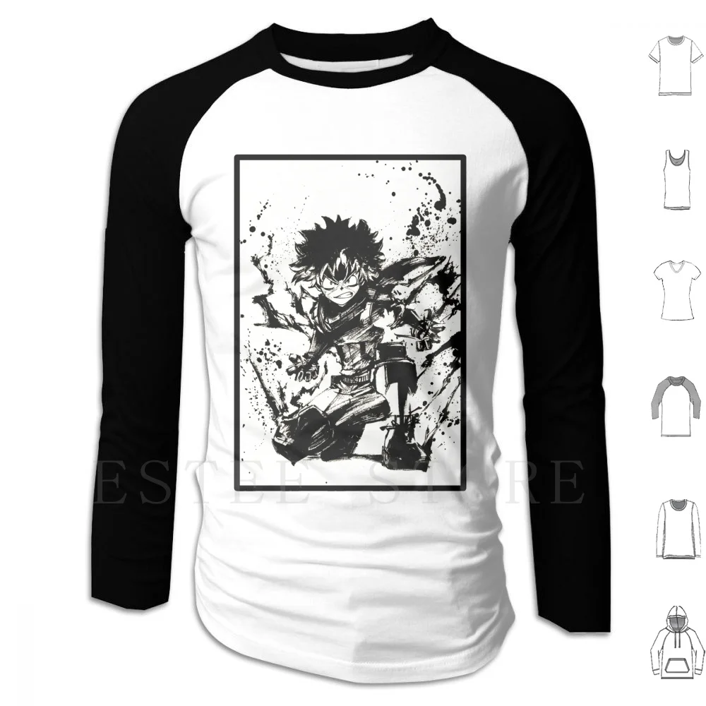 Midoriya Izuku Ink Splatter Hoodie Long Sleeve Anime Japan Shonen Shounen Manga Japanese Kawaii Sugoi Senpai Sensei Funny