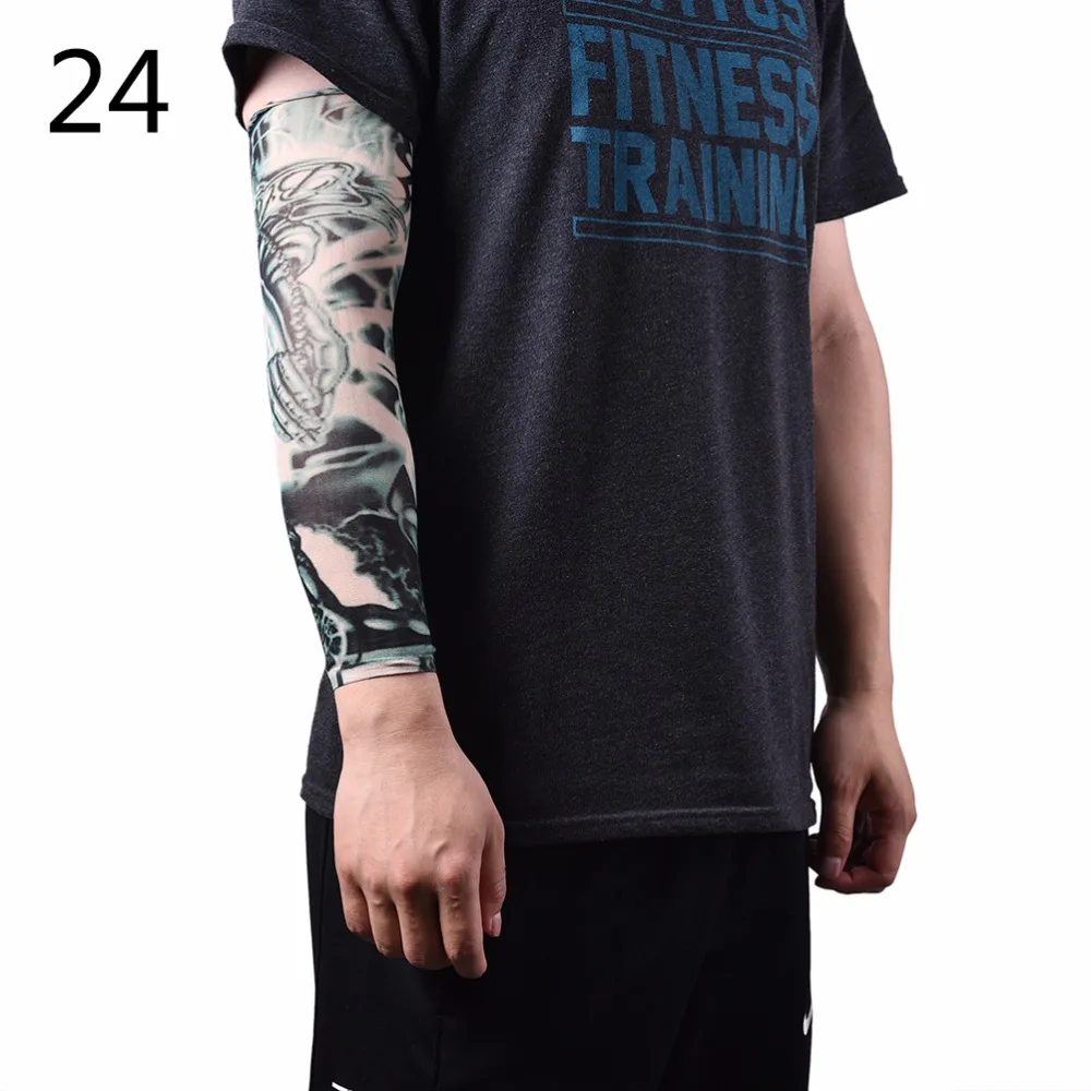 Fake Temporary Tattoo Sleeves Tattoos Full Long Slip On Arm Tattoo Sleeve Kit Men Elastic Nylon Glove Tattoos black skull design