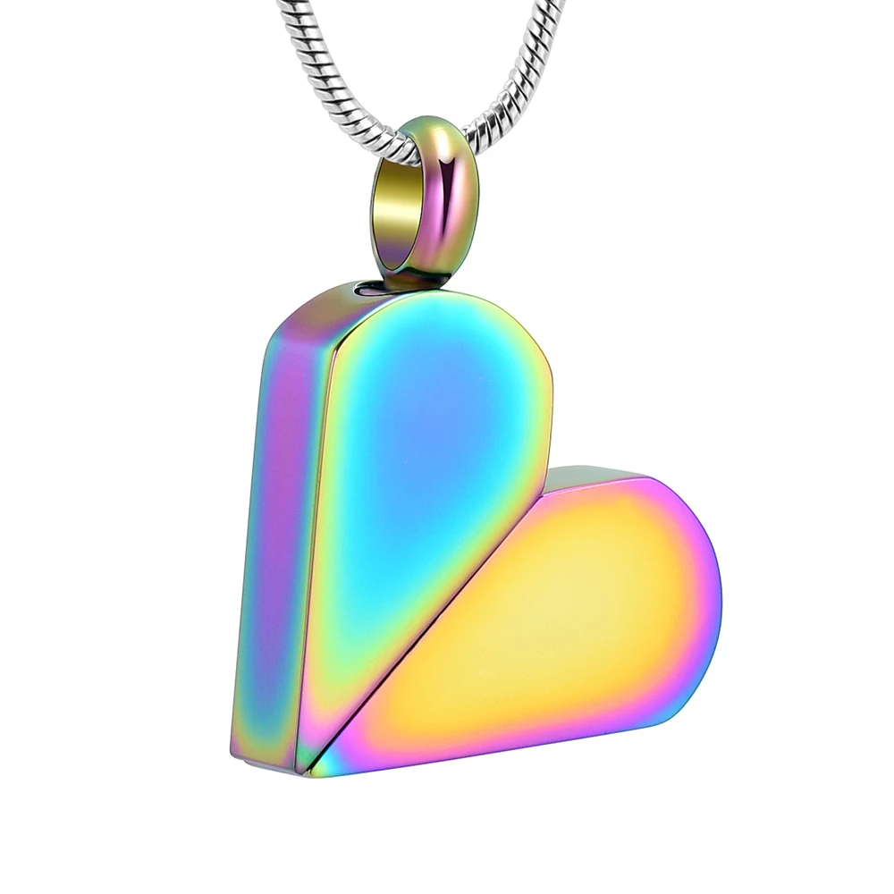 Rainbow Magical Square/Heart Shape Pendant Urn Necklace Memorial Cremation Jewelry Secret Stash Locket Funeral Engravable Free