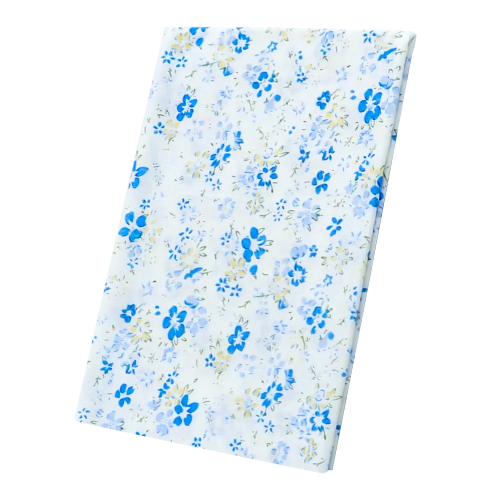 Bookse 1 Piece White Cotton Fabric 50cmx50cm Printed Blue Floral Style Patchwork Sewing Crafts Dolls Clothes Pre-cut Fat Quarter