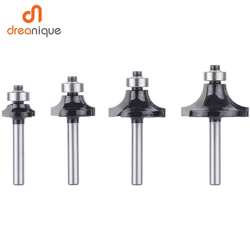 4PCs 1/4” Shank Corner Round Over Edging Wood Router Bit Tungsten with Bearing Milling Cutter Carbide Milling Cutter 2 Flute