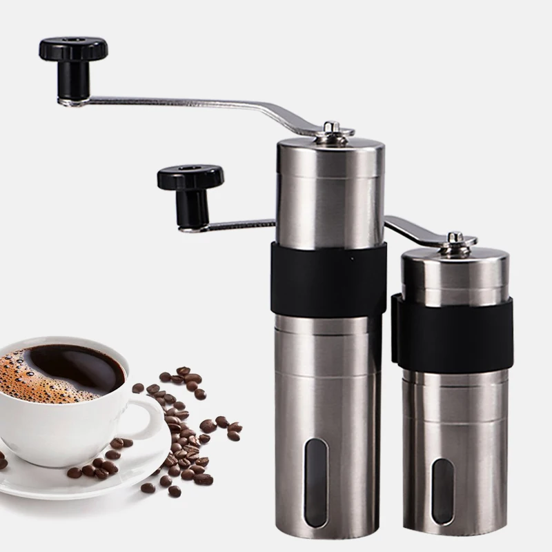 

2 Size Stainless Steel Adjustable Manual Ceramic Coffee Grinder Coffee Bean Mill With Rubber Loop Ring Easy Clean Kitchen Tools