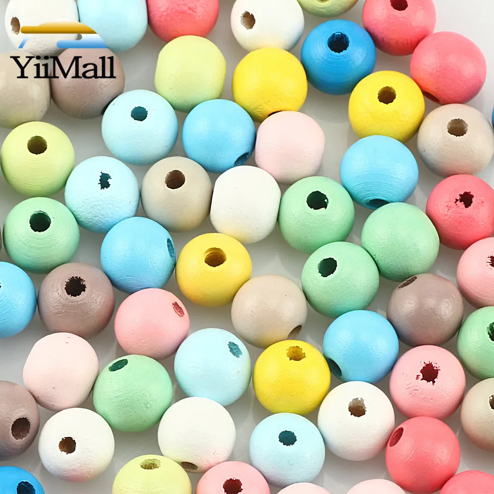 Multicolor Wooden Beads 8/10/12mm Round Wood Ball Spacer Beads For Jewelry Making DIY Pacifier Clip Bracelet Finding