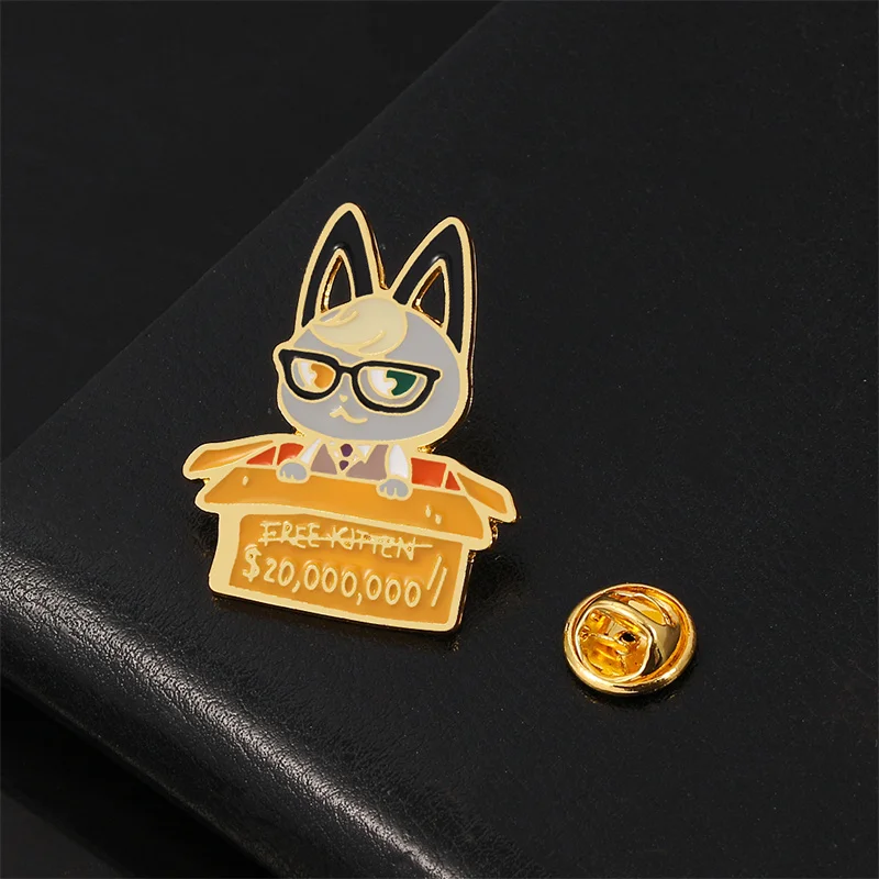 Animal Crossing Villager Raymond Hard Enamel Pin Cartoon Men and Women Trend Handsome Box Glasses Black Cat Medal Brooch