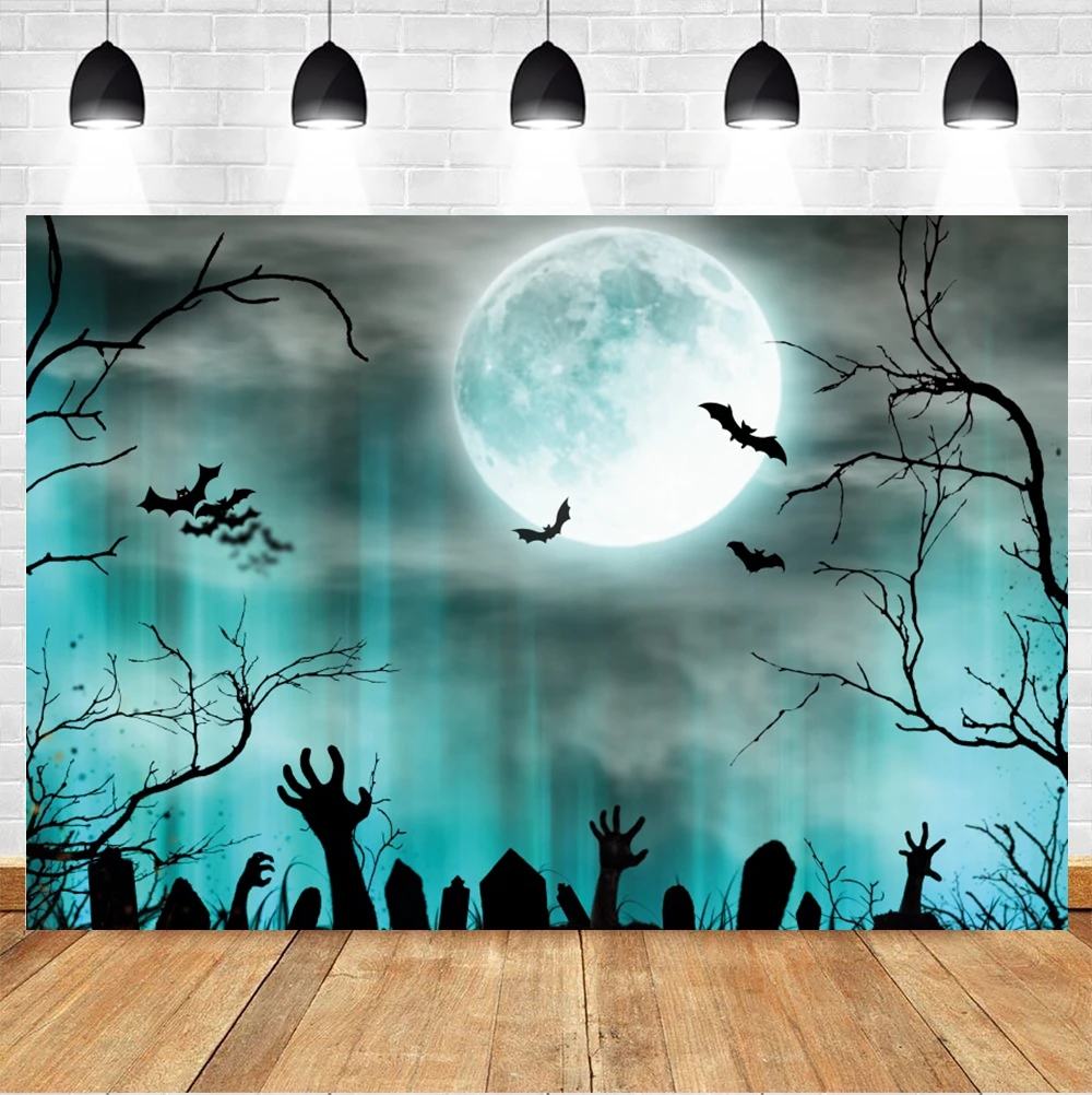 

Yeele Halloween Backdrop Night Full Moon Bat Branches Cemetery Background Baby Photographic Photography Photo Studio Photophone