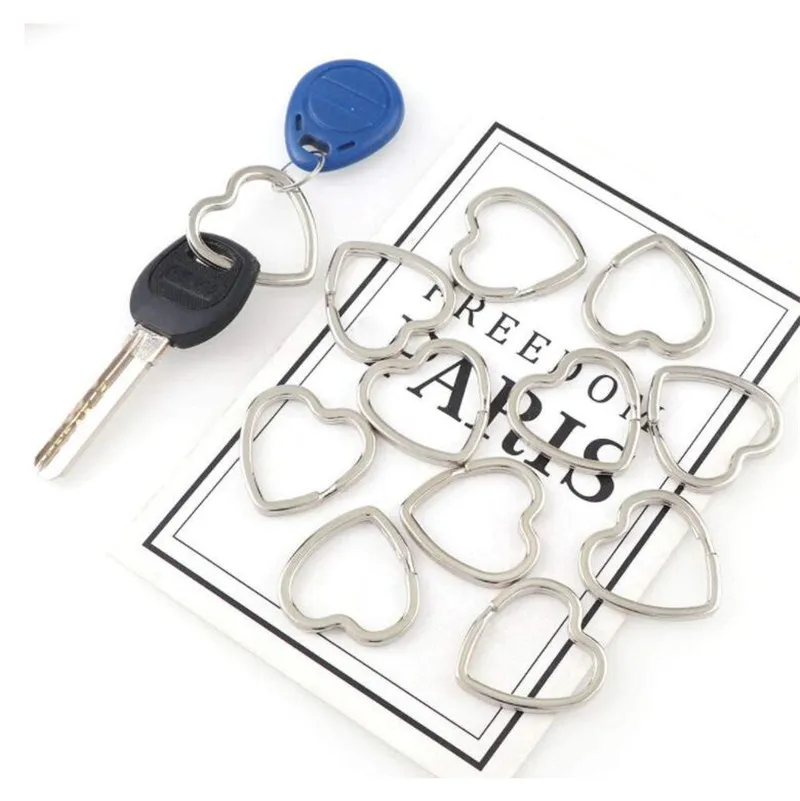 10pcs 32mm Metal Key Holder Split Rings Keyring Love Heart Rhodium Color Cute Keychain Keyfob Accessories Wholesale