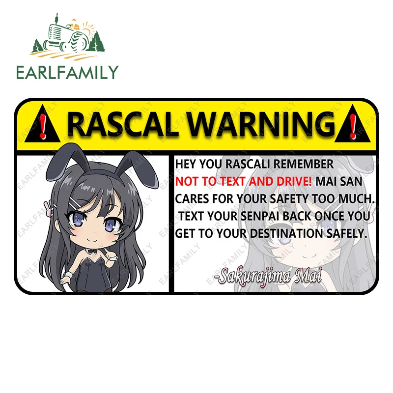 EARLFAMILY 13cm x 7cm for Sakurajima Mai Warning Funny Car Stickers Surfboard Windows Decal Light Barrier Vinyl Car Wrap Decals