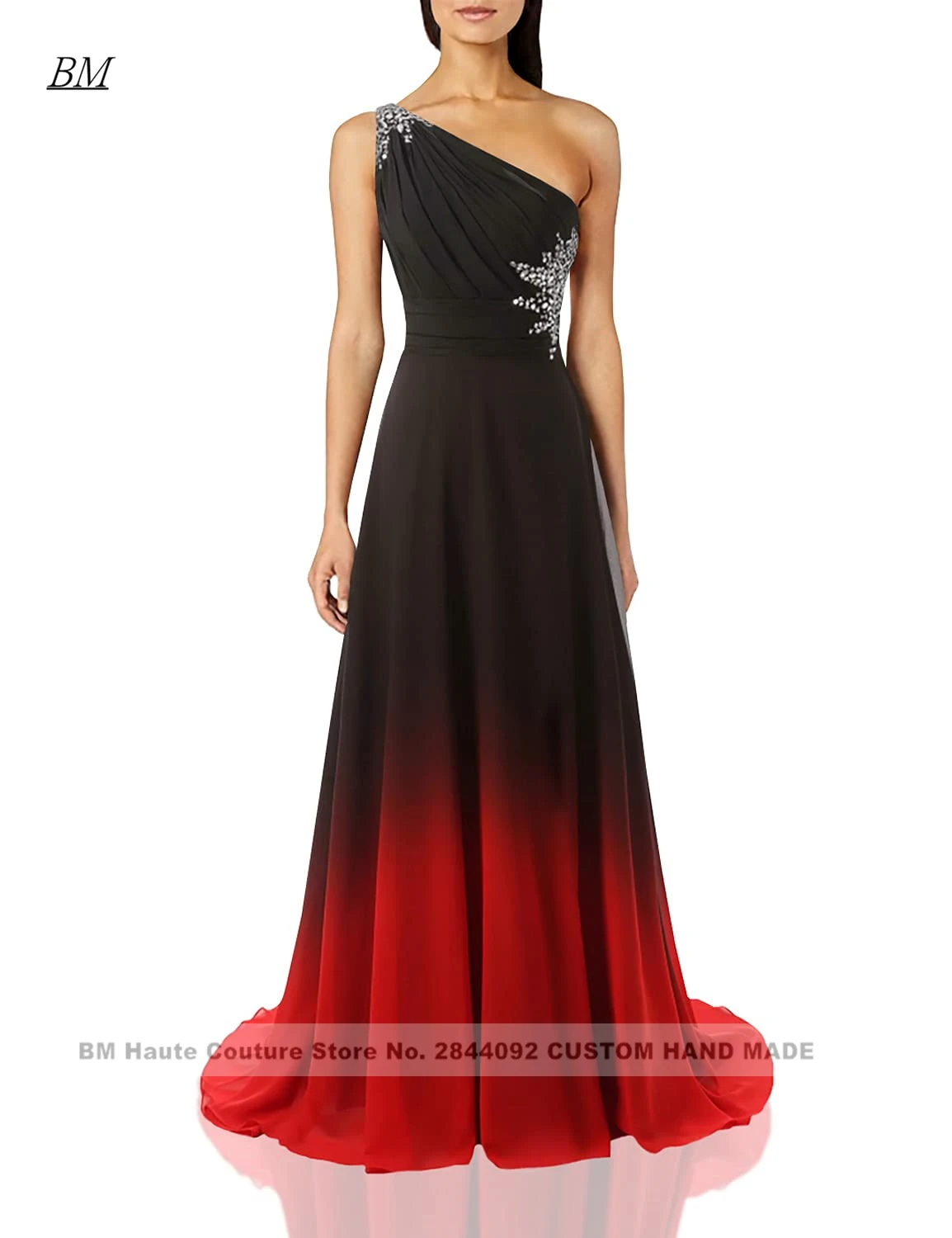 2022 One Shoulder Gradient Chiffon Beaded Prom Dresses Long Ombre Formal Evening Bridesmaid Party Gown Vestidos Robes De Soiree