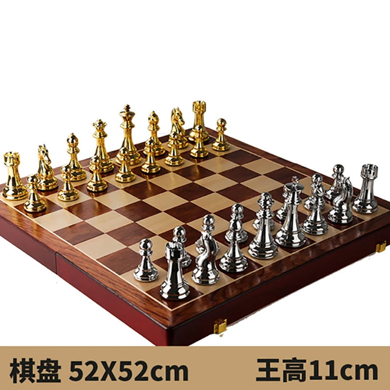 

High Quality Pure Metal Chess Luxury Chess Set 52CM Golden and Silver Chess Pieces