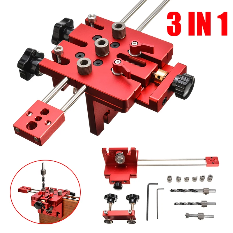 2025 NEW 3 in 1 Woodworking Hole Drill Punch Positioner Guide Locator Jig Joinery System Kit Aluminium Alloy DIY tools