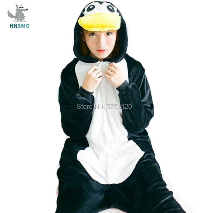 Kigurumi Adult Penguin Onesies Pyjamas Cartoon Black Pajamas Animal Halloween Party Costume Jumpsuits Hooded Pyjamas Suit Outfit
