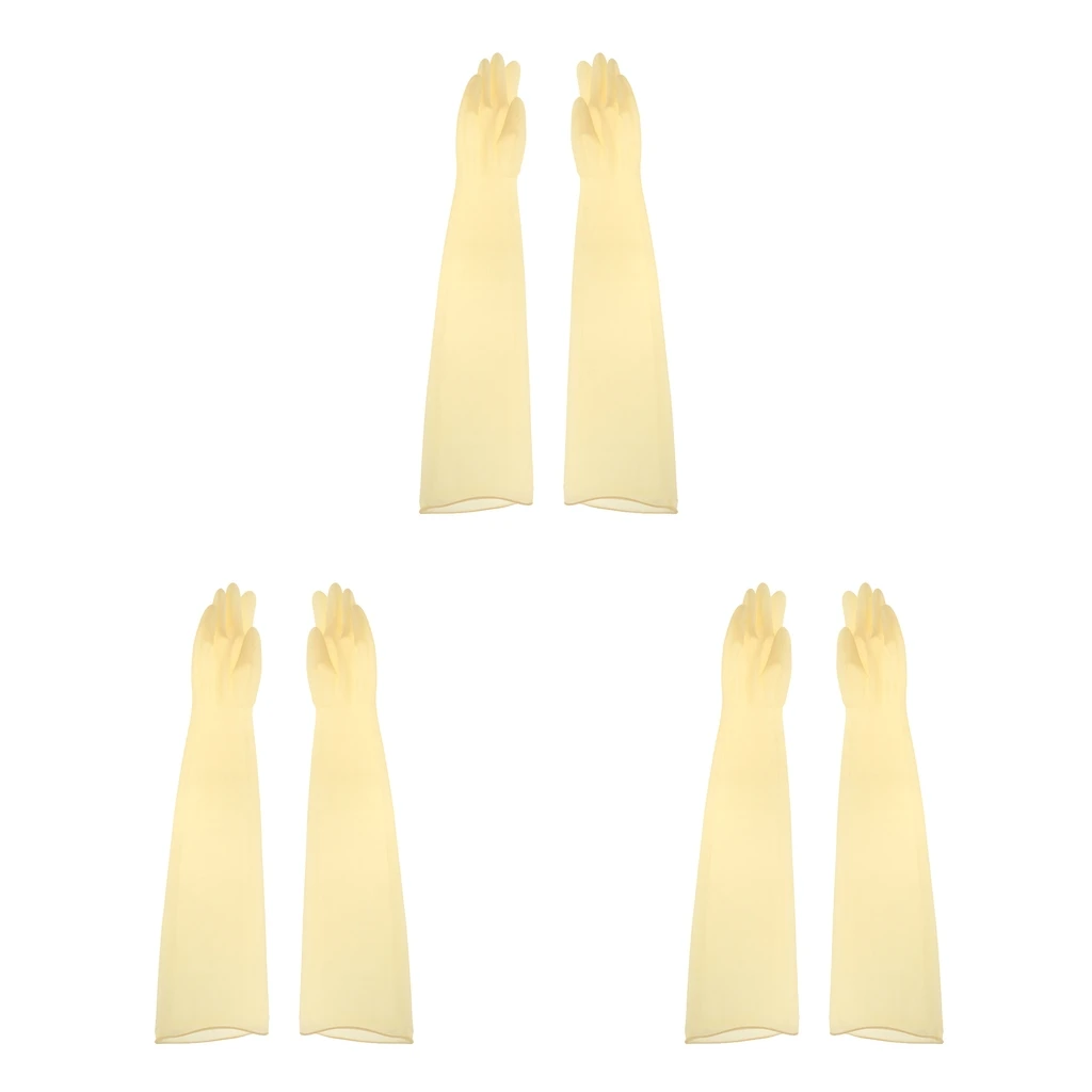 1pair 70cm Industrial Lab Solvent Chemical Resistant Latex Work Glove Yellow