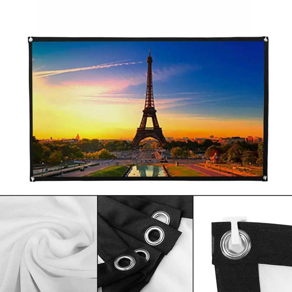 شاشة عرض محمولة قابلة للطي 16:9 شاشة عرض مثبتة على الحائط للسينما المنزلية ثلاثية الأبعاد شاشة عرض عالية الدقة قماش