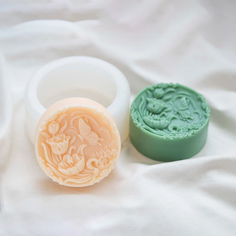 Tulip Butterfly Handmade Soap Mold Flower Round Silicone Soap Molds for Soap Making Candle Resin Crafts Cake Mousee Moulds Tools
