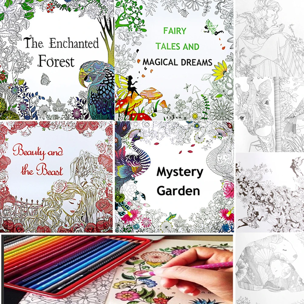 25*25CM fiabe e sogni magici bambini adulti Graffiti libro da colorare F3MA