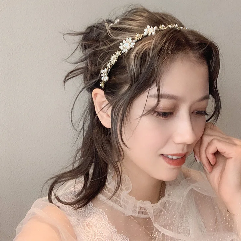 Vintage Full Pearl Thin Headbands Hair Hoops Retro Colorful Crystal Flower Pearl Water Drop Hair Accessories Headbands Wholesale