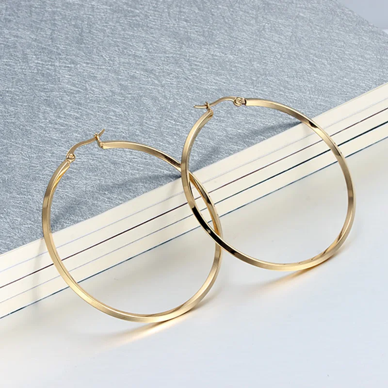 Fashion Women Big Earrings Hoop Circle Gold Color Earrings For Women Stainless Steel Earrings Party Jewelry