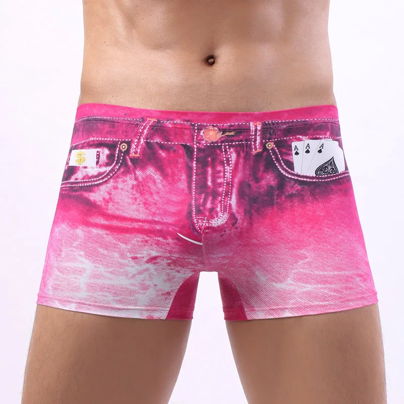 Ropa interior para hombre, Boxer Sexy de mezclilla con estampado, camiseta nueva, bragas de moda de alta calidad