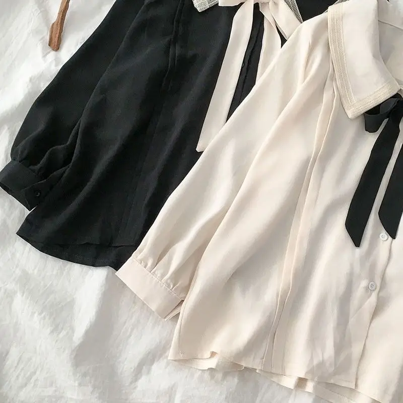 Shirts Women College Peter Pan Collar Trendy Kawaii Students Lovely Schoolgirls Patchwork Preppy All-match Sweet Ins Chic Newest