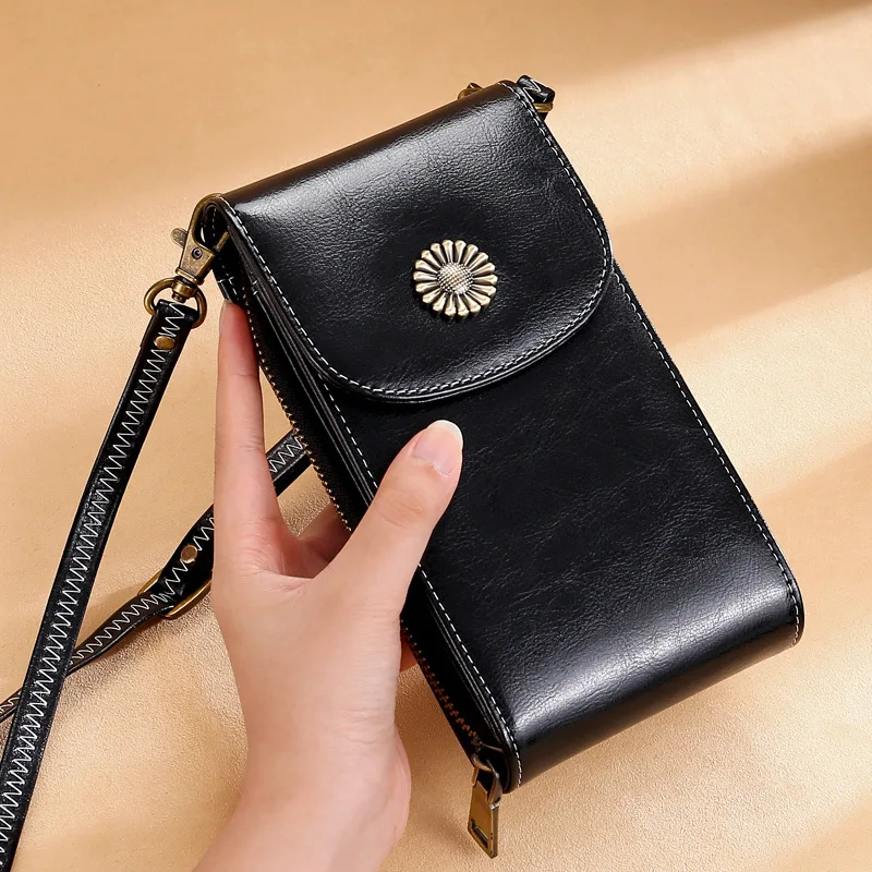 Geniuine Leather Woman\'s Bags Phone Bag Messenger Bag Fashion MINI Ladies Shoulder Bag Fashionable Cowhide Vertical Pocket