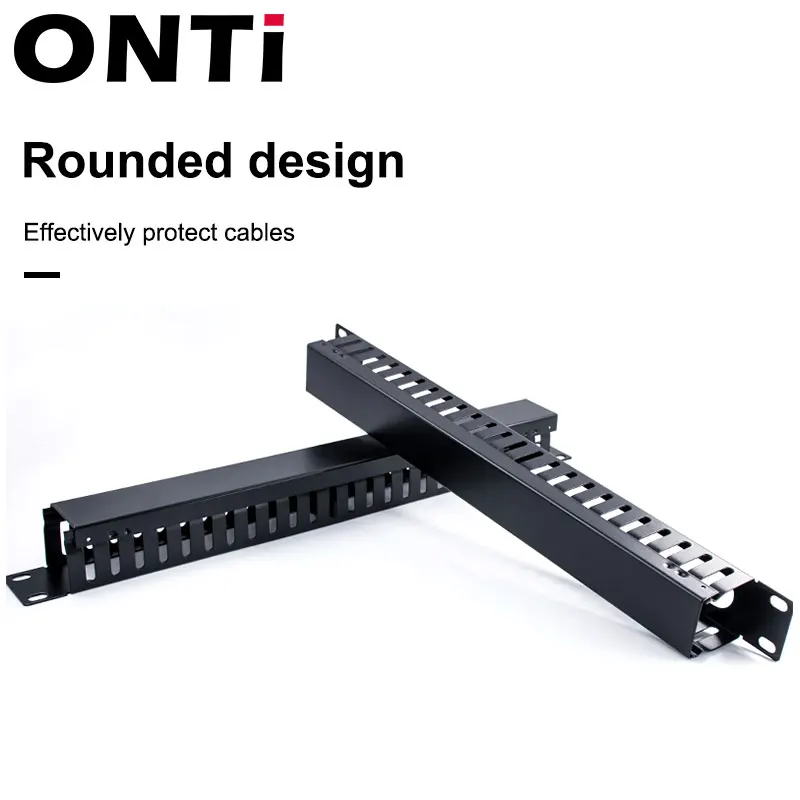 ONTi 1U/2U Cable Management Horizontal Mount 19 inch Server Rack , 12/24 Slot Metal Finger Duct Wire Organizer with Cover