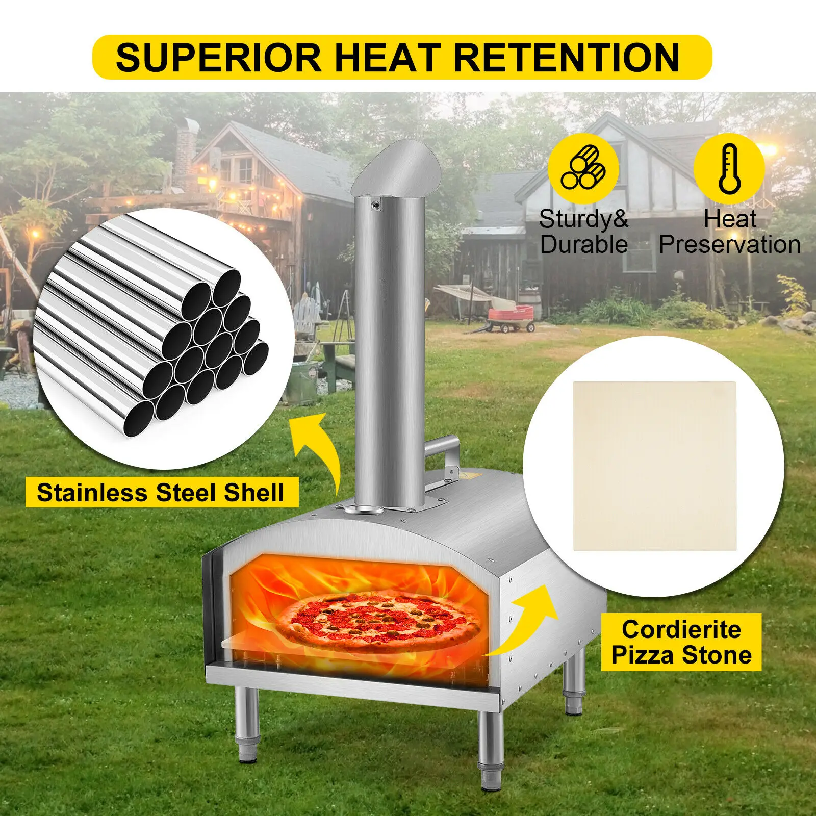 VEVOR 12 "Di Động Pizza Lò Nướng Gỗ Bắn Thực Phẩm Cấp Cho BBQ Ngoài Trời Dã Ngoại Nướng Bánh Pizza, bánh Mì Tôm, Xúc Xích
