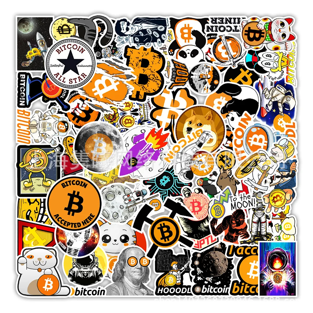 50pcs/pack Funny Bitcoin/Dogecoin Commemorative coin Stickers For Motorcycle Notebook Computer Car Children\'s Toys Decal