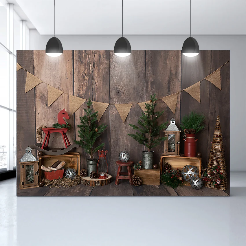 

Mehofond Christmas Backdrop Dark Brown Wooden Floor Wall Tree Baby Photograph Background Photo Studio Photophone Decoration Prop