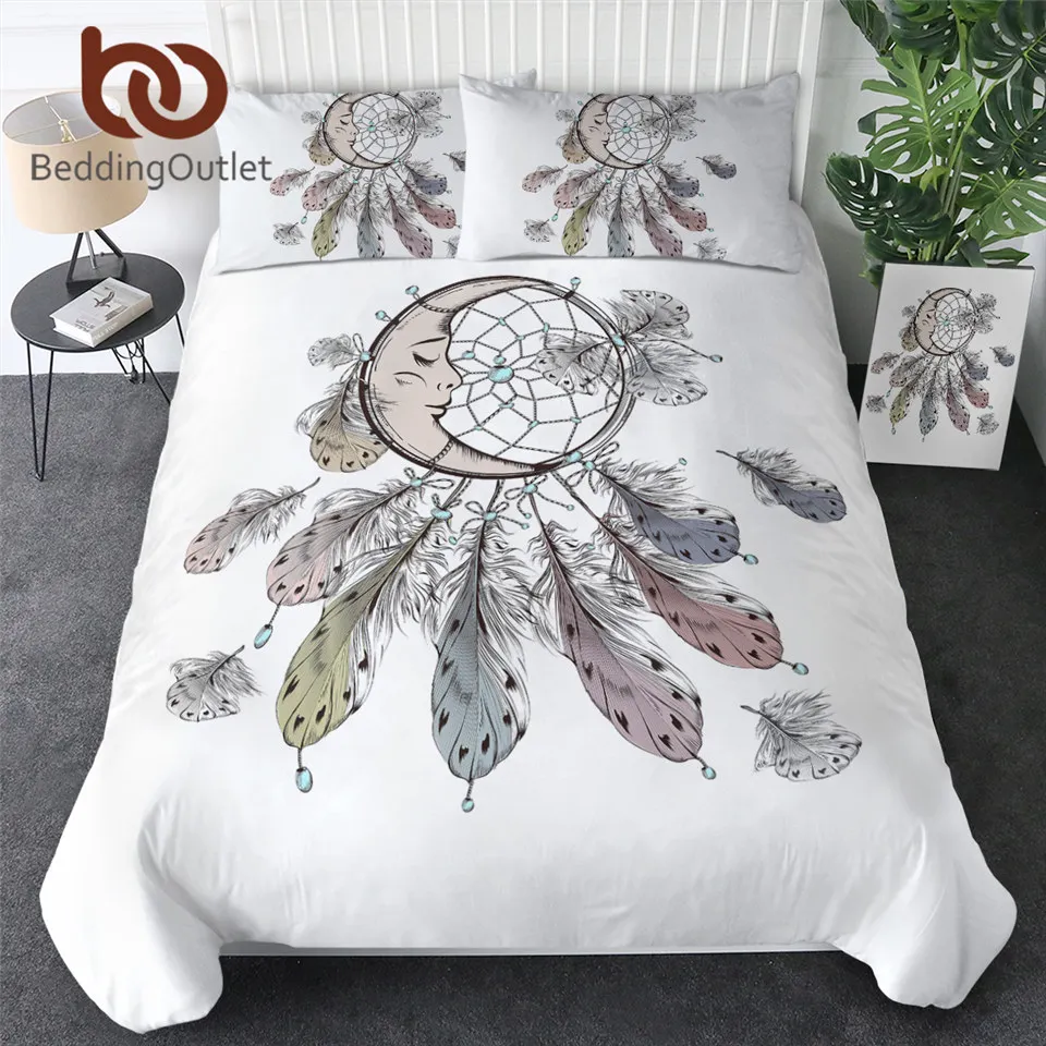 

BeddingOutlet Moon Bedding Set Queen Size Dreamcatcher Duvet Cover White Double Bed Cover Set housse de couette Bedclothes 3pcs